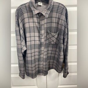 PINK Victorias Secret Fleece Plaid Button Up Long sleeve Oversized Gray Small